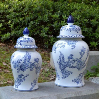 Chinese Blue And White Porcelain Ginger jar vase hotel Decoration Ceramic temple jar vase