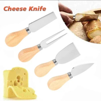 Stainless Steel Cheese Knife Set Wooden Handle Cheese Butter Knife and Fork Set Baking Cheese Butter Knife Cheese Knife Set