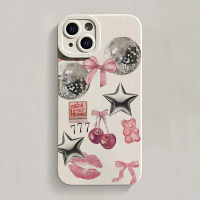 Sparkly Crystal Ball Pink Bow Cherry Pattern Phone Case For iPhone 17 16 Pro Max 15 14 13 12 11 XS X