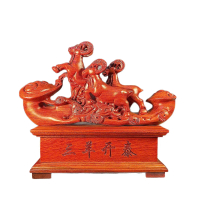 Ba món trang trí hình con dê chạm khắc bằng gỗ hồng đào, ba món trang trí hình con dê bằng gỗ đặc ma