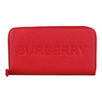 BURBERRY鋼印字母LOGO鵝卵石紋牛皮12卡ㄇ字型拉鍊長夾(紅)