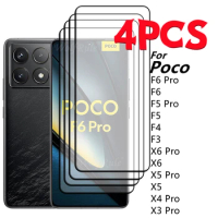 2/4pcs For Poco F6 Pro Glass Poco F6 Pro Glass Full Cover Glue 9H Screen Protector For Xiaomi Poco F5 F4 F3 X3 X4 X5 X6 F6 Pro