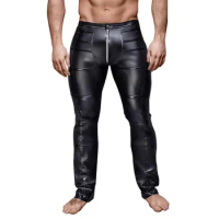 Fashion Men's Stretch Tight PU Leather Pants Gothic Black Slim Trousers Leather Biker Pants