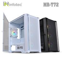 【infotec】幻彩ARGB 4風扇 USB3.0 電競機殼(全開玻璃磁吸側板+燈光關開鍵)