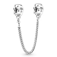 Original Stars &amp; Galaxy Safety Chain Beads Charm Fit Pan Women 925 Sterling Silver Bracelet Bangle Jewelry