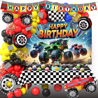 Monster Huge Truck Birthday Party Decorations Kit Including Truck Backdrop Balloon Garland Tableclot