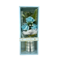 LED格紋香皂玫瑰禮盒花束-藍