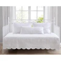 Solid White Cotton Trellis Daybed Cover Set with 2 Shams and Pillow Lightweight Quilted Texture 100% Cotton Machine Washable 75"