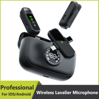 Wireless Lavalier Microphone System Bluetooth Audio Video Voice Recording Mic for iPhone Android Live Streaming Interview Camera
