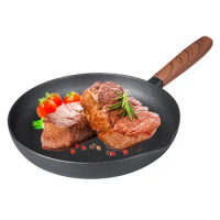 Cast Iron Skillet 10" Nonstick Pre-Seasoned Frying Pan For Fried Steak Omelet Cast Iron Pan Wooden Handle Kitchen Cookware