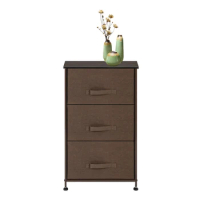 3-Tier Dresser Nightstand Storage Cabinet 3 Easy Pull Fabric Drawers Metal Frame Wood Top Closets Hallway 3 Color[US-Stock]