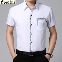 Casual 2023 Men Short Summer Sleeved Solid shirt Social Business Dress Brand Men Clothing Plus Large Size M-5XL 6XL 7XL 8XL