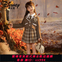 {公司貨 最低價}Disney迪士尼女童春秋套裝2024新款學院風百褶休閑jk裙兒童三件套