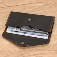Mens Wallet Crazy Horse Leather Wallet Long Vintage Clamshell Leather Wallet Mobile Phone Bag Ladies Clutch Bag Creative Wallet