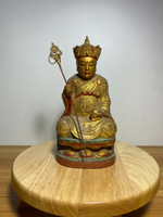 古體老木雕造像，地藏王菩薩，傳統古法工藝純手工雕刻，正金，開