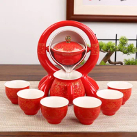 Chinese Traditional Wedding Ceramic Automatic Kung Fu Tea Set Semi-automatic Office Tea Pot and Cup Lazy Porcelain Teaware