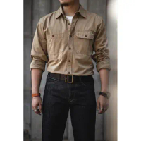 American Retro Solid Color Pure Cotton Work Shirt Men's Engineer Japanese Long Sleeved Shirt