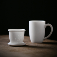 大師白瓷素燒茶杯水杯帶過濾辦公杯陶瓷個人杯主人杯泡茶杯