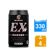 金車 伯朗EX雙倍濃烈無糖黑咖啡(330mlx4罐)