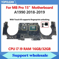 Original A1990 Motherboard With Touch ID For Macbook Pro Retina 15" A1990 Logic Board i7 i9 Ram 16GB 32G 256G 500G 1TB 2018 2019