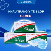 Combo 3 hộp Khẩu trang y tế 3 lớp 4u Med - Khẩu trang kháng khuẩn, ngăn bụi hiệu quả ( Hộp 50 cái)