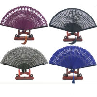 Chinese style paradigm all bamboo foldable dance party lace silk folding holding flower fan girl female photo tool