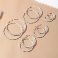 Silver Earrings Large Rhinestone Hoop Earrings Large Cubic Zircon Hoop Earrings Thin Rhinestone Roun