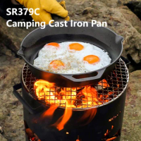 SR379C Camping Cast Iron Flat Bottom Pot Outdoor Cooking Equipment Camping Cast Iron Pot Portable Camping Pot Thickened Iron Pot