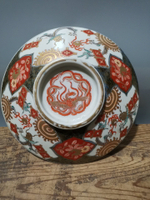 日本回流瓷器古董江戶明治時期赤繪粉彩龍鳳紋盤缽蓋。很少見，清