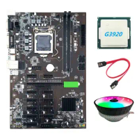 B250 BTC Mining Motherboard with G3920 or G3930 CPU CPU+RGB Fan+SATA Cable 12XGraphics Card Slot LGA 1151 DDR4 USB3.0 for BTC Mi