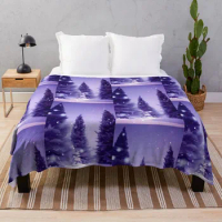 Snowy Purple Trees Polynesian Design Mexican Plush Sherpa Throw Blanket