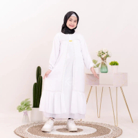 Baju Muslim Anak Perempuan Khanza Ceruty Baby Doll Full Furing Size M-L-XL-ALLSIZE Gamis Anak Usia 5