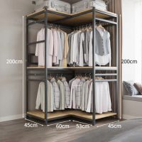 Home Bedroom Simple Open Closets Full Steel Frame Assembly Wardrobe Thickened and Bold Metal Corner Wardrobes Bedroom Furniture