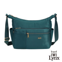 【Lynx】美國山貓輕量尼龍布包多隔層機能斜背包 墨綠色