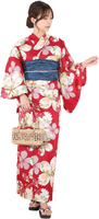 Nishiki【日本代購】和式浴衣+束腰帶2件套 女士成人用 - ナデシコに紅葉(赤)