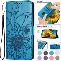 For Xiaomi Mi 11 Lite Capa for Xiaomi Mi 11Lite 4G 5G 6.55" Case Sunflower Vintage Embossed PU Leather Wallet Flip Stand Coque