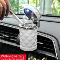 Car Portable Universal Ashtray With LED Light Alloy Ash Tray Aluminum Cup Smokeless Auto Ashtray Flame Retardant Car Accessories