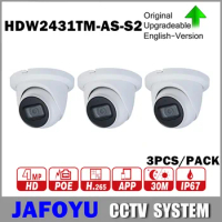 3PCS/PACK DH HDW2431TM-AS-S2 4MP WDR IR Eyeball Network Camera Support H264/265 POE P2P IVS ONVIF Micro SD Card Slot Max 256GB
