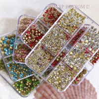 1050Pcs/Box Shiny Glass Nail Art Rhinestones SS4-SS20 Point-back Nail Crystal Colorful Round Glitter Manicure Diamond &amp;*&amp;