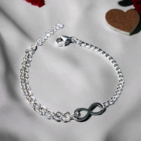 Gelang pria wanita titanium dengan infinity love gelang rantai rante silver putih perak anti karat m