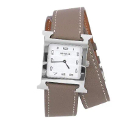 【HERMES】HEURE H MM 銀色錶殼雙圈手錶_展示品(26mm)(大象灰)