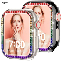Diamond Cover For Apple watch Case 45mm 41mm 44mm 40mm 42mm 38mm Bumper Screen Protector iWatch series 8 7 SE 6 8 5 4 3 2 women