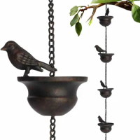 2023 Mobile Birds On Cups Rain Chain 8ft, Mobile Bird Outdoor Rain Chain Outdoor Decoration Hanging Chain Room Interior
