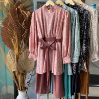 Oneset Yoona Flow Crinkle Motif Tebal  Wanita  Celana  Airflow  Kulot  Baju  Panjang  Setelan