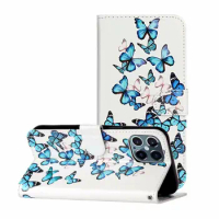 Marble Pattern Butterfly PU Leather Wallet Flip Case Cover with Stand Card Slots for iPhone 7 8 Plus XS XR 11 12 13 14 Pro Max