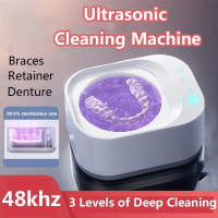 Máy làm sạch siêu âm di động với tia cực tím cho niềng răng, răng giả, tần số 48kHz, 3 chế độ làm s