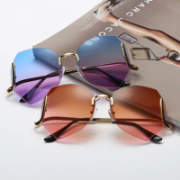 Elegant Oversized Rimless Gradient Sunglasses Women Luxury Diamond Cut Lens Big Glasses Female Eyeglasses UV400 #239903