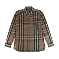 【BURBERRY 巴寶莉】BURBERRY內LOGO經典英倫格紋棉質混紡長袖襯衫(男款/鵝卵石暗米)
