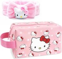 Toiletry Bag & Spa Headband Cute PU Leather Ttravel Makeup Bag Soft Makeup Headband for Washing Face