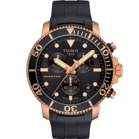 TISSOT 天梭 官方授權 Seastar 1000 海洋之星300米計時手錶 送禮首選-黑x玫塊金框 T1204173705100
